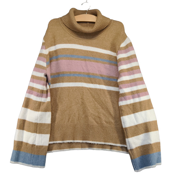 Altar'd State Women's Pullover Turtleneck Sweater Tan Multi Striped Size XL - Picture 1 of 12